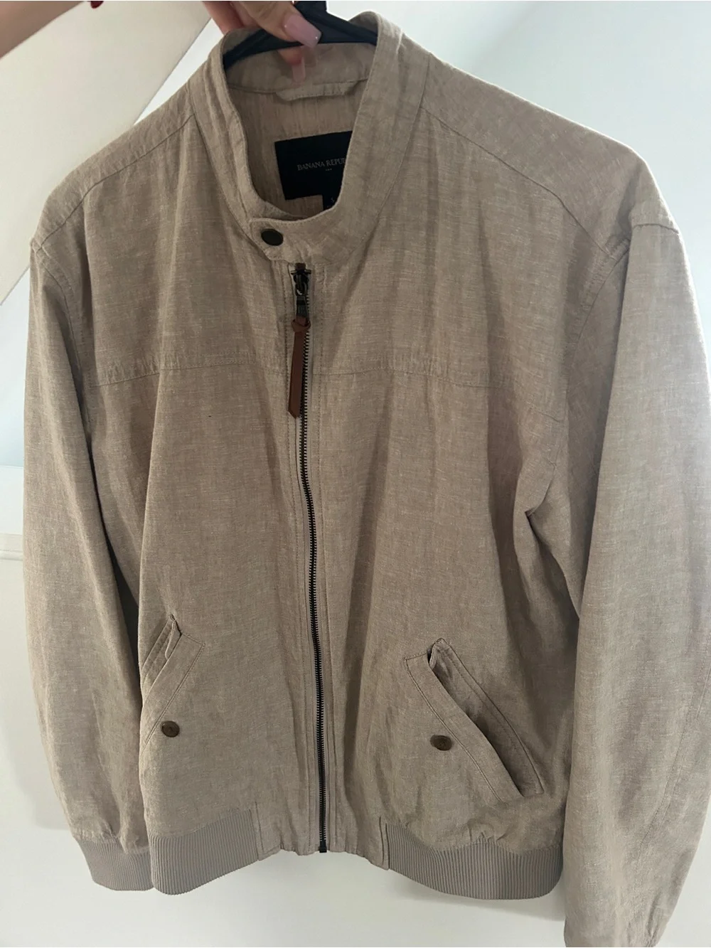 Banana Republic Men's Light Beige Linen Bomber Jacket